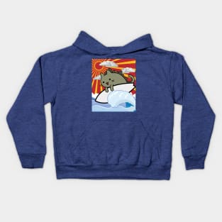 CATching waves cat zilla surfer and sunset Kids Hoodie